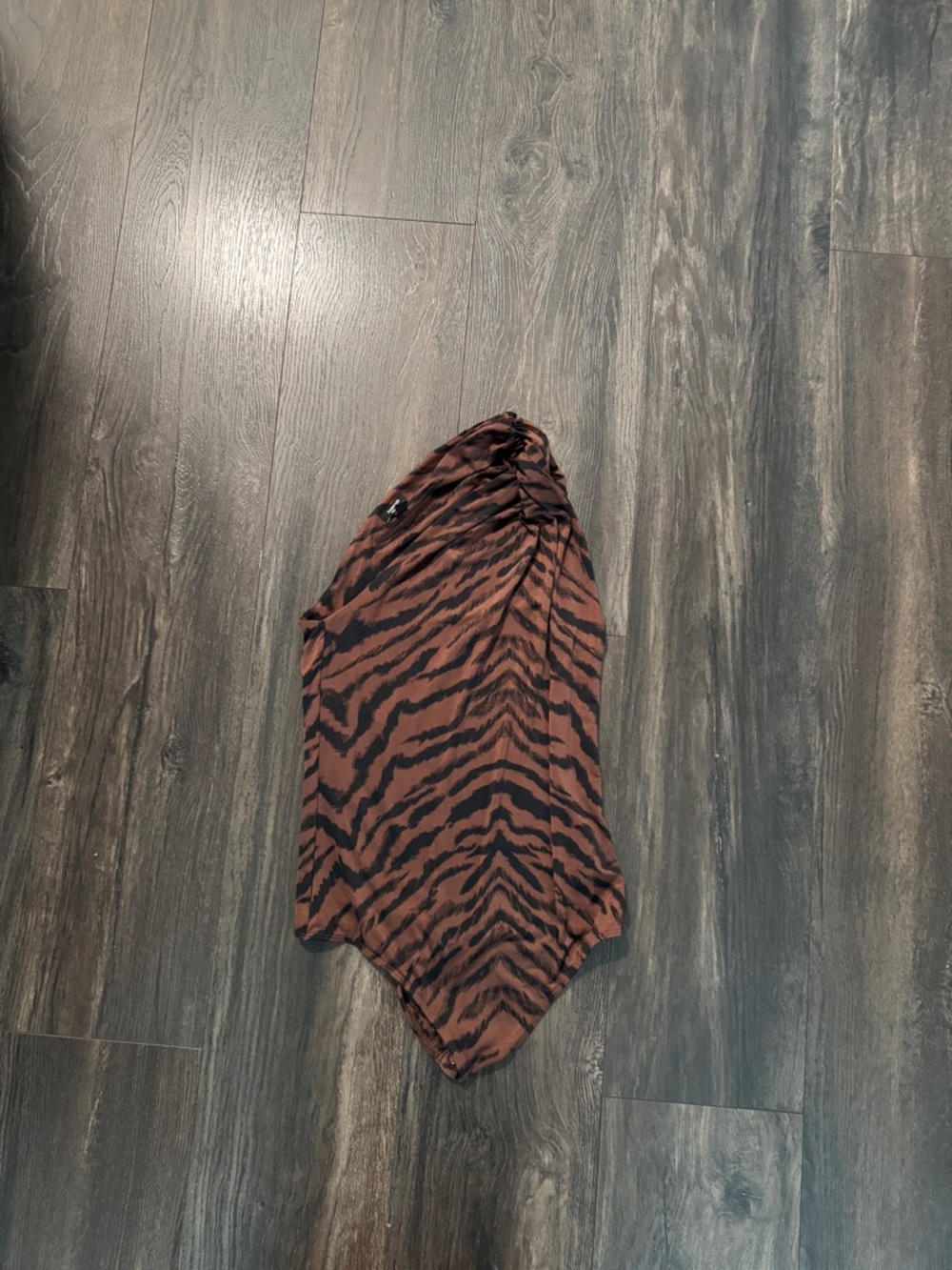 Express Brown and Black Tiger Print One-Shoulder Bodysuit